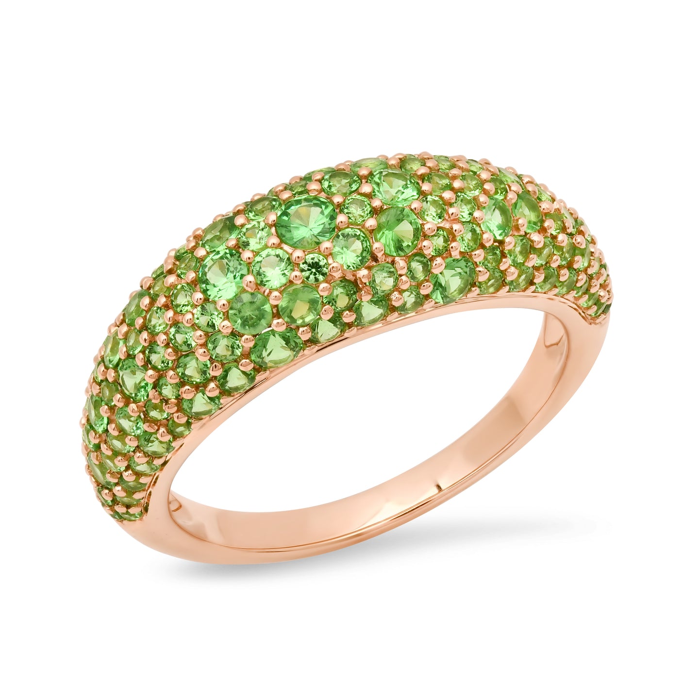 14k Rose Gold Tsavorite Crescent Domed Ring